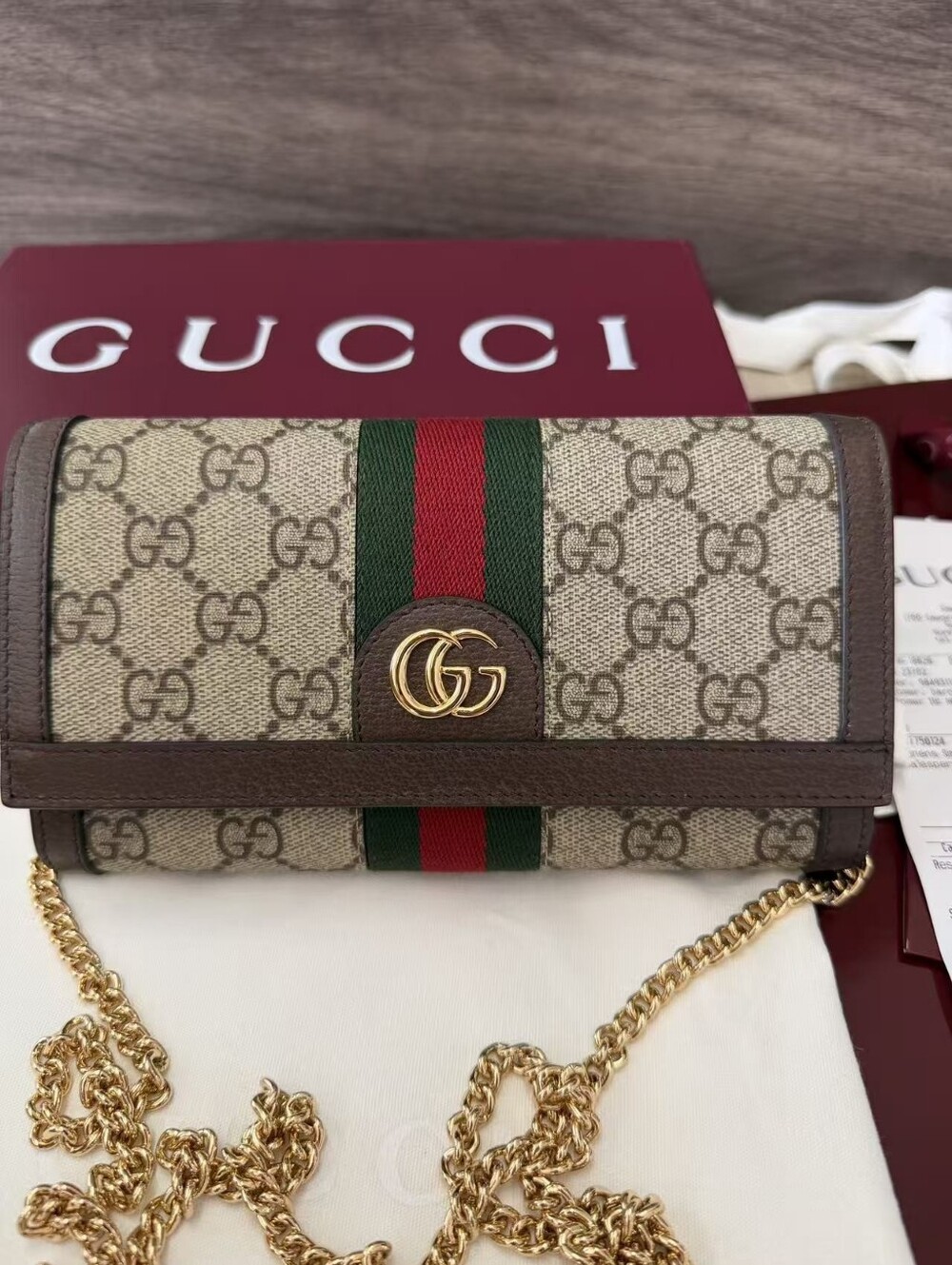 Gucci Beige GG Supreme Ophidia wallet on chain - Picture 2 of 16